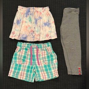 3T bundle: Tie dye skirt with shorts underneath, Plaid shorts & Striped leggings